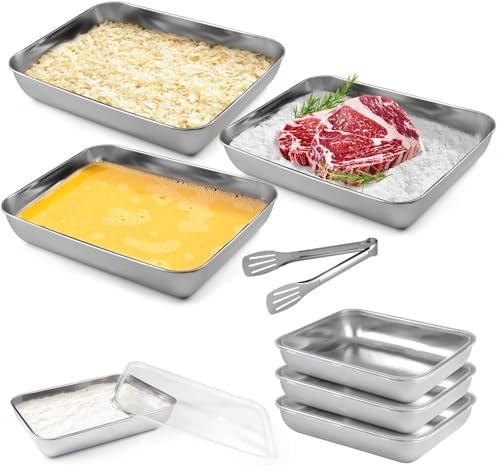 3 Pieces Baking Tray Set, 25x20x5cm Stainless Steel Oven Trays, Easy to Clean and Non Stick Metal Baking Pans, Food Storage Rectangle Sheet Pans for Fried Foods, Vegetables, Fruit, Bread, Biscuits