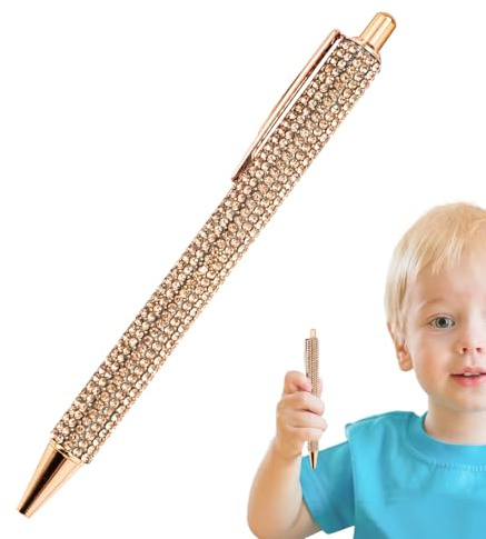 Kristallbläckpenna – glänsande skriptverktyg, 13,8 x 1 cm dekorativt skrivstift för kvinnor, infällbar glanspenna med klämhållare, skrivbordstillbehör, glittermarkör för journalföring och