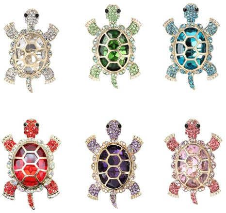 Ucubwfu 6pcs Turtle Brooch with Crystal Diamonds, Turtle Enamel Pin, Turtle Jewelry for Decorating Clothes