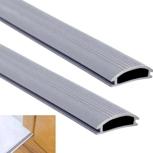 VELAJA Paraspifferi Sottoporta, 2 Pezzi Guarnizione Porta Blindata in PVC, Isolamento Termico e Acustico, Facile da Tagliare, Inserti per Soglie in Alluminio Regolabili, Grigio, 91cm