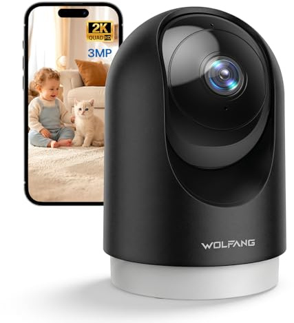 WOLFANG Cámara Vigilancia Interior 2K, Cámara Vigilancia Domicilio WiFi 360° PTZ con Seguimiento, Vision Nocturna y Audio Bidireccional, Cámara Vigilancia Perros, Compatible Alexa, Sin Cuotas