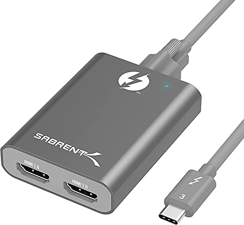 SABRENT Adaptador Thunderbolt 3 a Doble HDMI 2.0 para Windows o Mac | Soporta Resolución hasta 4K a 60Hz | Cable Desmontable con Seguro de Tornillo (TH-S3H2)