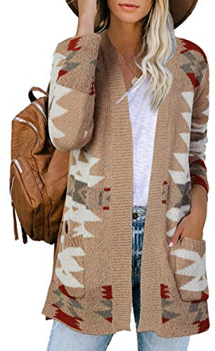 FERBIA Women Boho Cardigan Aztec Open Front Loose Slouchy Sweaters Tribal Long Sleeve Knitted Christmas Jacket Coat