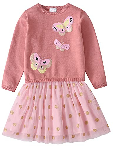 VIKITA Niñas Vestidos Algodón Suéter de Manga Larga Vestido Invierno SWQ3011, 7-8 Years (128cm)