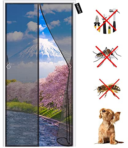 Mosquitera Puerta Magnetica Mosquito 150 x 215 cm Cortinas Antimoscas Exterior, Cierre Magnético Automático Evita el Paso de Insectos para Sala de Estar Balcón Patio Habitación - Negro