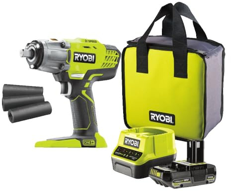 Ryobi R18IW3-120S3 Avvitatore ad Impulsi a batteria 18V ONE+, attacco da 1/2, fornito con 1 batteria da 2.0Ah, verde