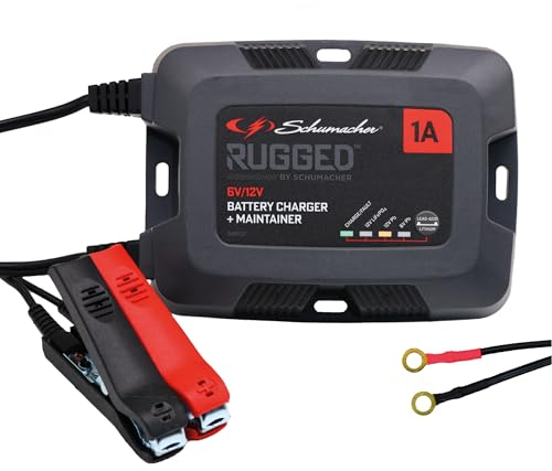 Schumacher Rugged SPX 457 Automatisches und intelligentes Lade- und Erhaltungsgerät 6V/12V, 1A - für Motorrad, Auto, Boot, Jetski, Quad, Rasenmäher, Minitraktor, Oldtimer - Schutzart IP66