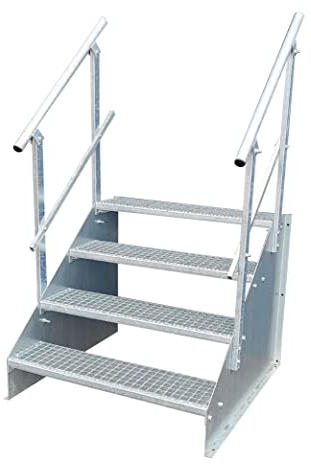 SRM-Design 4 Stufen Standtreppe Stahltreppe freistehend Breite 80cm Höhe 84cm verzinkt beidseitiges Geländer