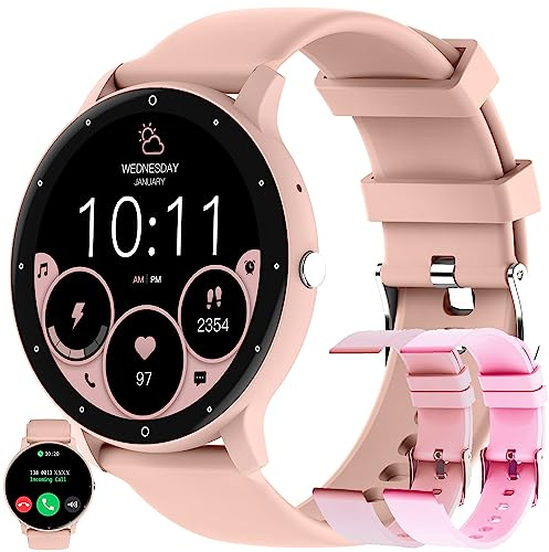 Smartwatch Kvinnor Män med Telefonfunktion, Fitness Tracker 1,39 HD Pekskärm, Smartklocka med Sömnmonitor Pulsmätare 123 Sportlägen Sportklocka Fitnessklocka Armbandsur för Android IOS (Rosa)