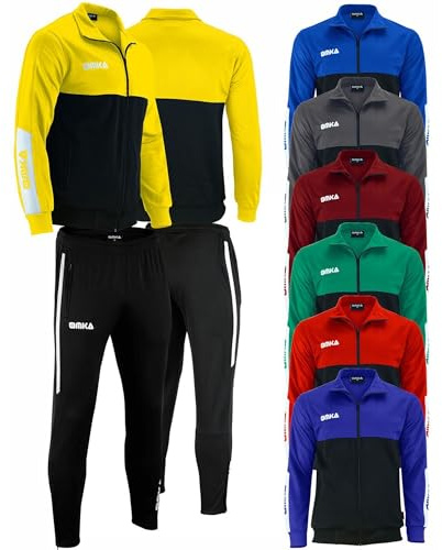 OMKA Sportanzug Herren – Fleecejacke & Fleecehose Trainingsanzug Jogging Sport Fitness Freizeit – Weich & Warm Microfleece – 4 Taschen mit Reißverschluss – Trainingsjacke Sporthose Gelb