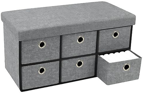 Hibtn Large Folding Storage Ottoman Boxes,Storage Bench Seat Footstool,76 * 38 * 38cm 6 Drawers,Foldable Toy Storage Box Seat,Bench Pouffe Foot Stool, (Grey)