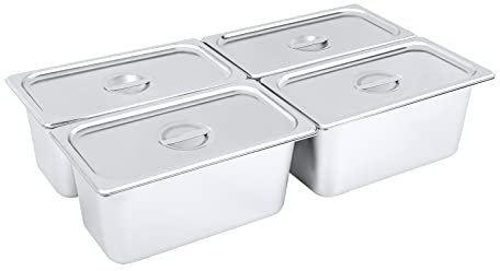 YISSALE Contenitore per gastronomia in acciaio inox, 4 x 1/3 GastroNorm con coperchio, 6, profondo, per alimenti, torte, hotel, tavolo