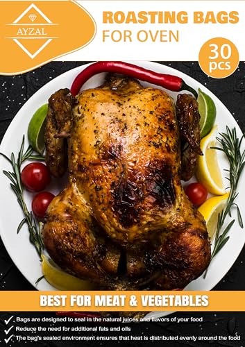 Lot de 30 sacs à rôtir pour four avec attaches (38 x 25 cm) pour rôtir le poulet, le poisson, la viande, les légumes, la dinde pour four et micro-ondes