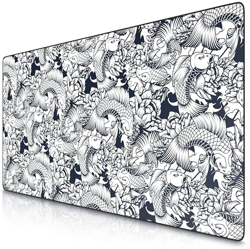 TITANWOLF – Alfombrilla Gaming XXL para ratón 1200x600 – Mouse Pad - Precisión y Velocidad - Parte Inferior de Goma para una sujeción Estable - Antideslizante, Resistente al Agua – Motivo Koi Tattoo