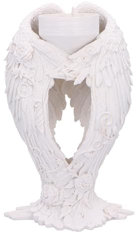Nemesis Now Bougeoir en résine blanche en forme d'ailes d'ange de 17 cm, support pour bougie chauffe-plat soutenu par une sculpture d'ailes d'ange, décoration d'intérieur, cadeau d'ange, coulé dans la