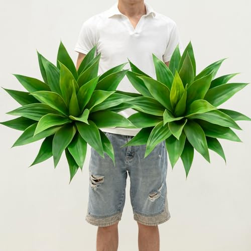 Ttranewsoo konstgjorda agave-växter, stora UV-resistenta falska agave-plantor för inomhus- och utomhusdekoration (2-pack, 22 tum