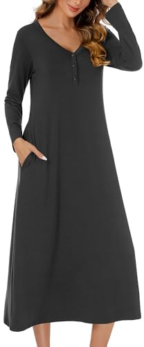 JCQIGOA Chemise de Nuit Femme Longue Coton Allaitement T-Shirt de Nuit Pyjama Maternité Manches Longues Grande Taille Casual Col V S-XXL