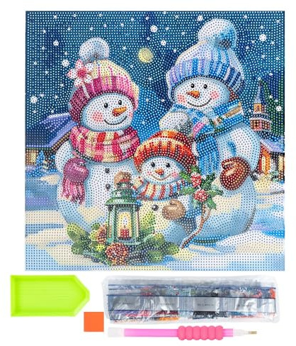 Ideen mit Herz Diamond-Painting-motivduk på kilram | 30 cm x 30 cm | Set inkl. verktyg (snögubbefamilj 2)
