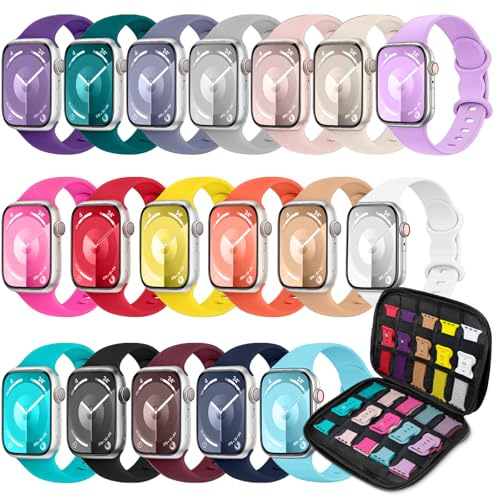 18-pack sportband kompatibelt med Apple Watch armband 40 mm 41 mm 38 mm 46 mm 45 mm 44 mm 42 mm 49 mm för kvinnor och män, silikon iWatch-band med förvaringshölje för iWatch Ultra Series10 9 8 7 6 5 4