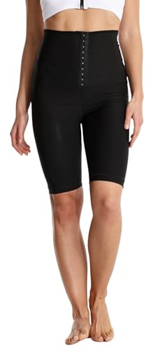 Meichoon Pantaloncini da Sauna Leggings termici Pantaloni a compressione 3 righe regolabili con gancio e occhio allenatore in vita con controllo dell'addome, Nero , M-L Slim