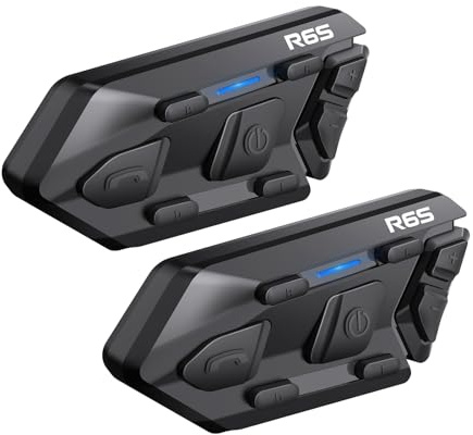WAYXIN R6S interfono moto Fino a 6 Piloti, Comunicazione Bluetooth con Controllo Vocale per Interfono 2 Persone, bluetooth casco moto Cancellazione del Rumore DSP&CVC/HiFi/Impermeabile/Universale(Due)