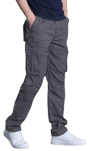 LBL Pantalon de Travail Multipoches pour Hommes Été Coton Léger Respirant Multi Poches Cordon Ajustable Cheville Urbain RandonnéeGris XXL