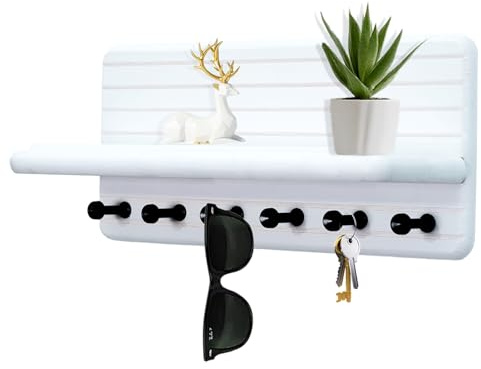 Jemyxhw Portachiavi da Parete Porta Chiavi da Muro per Casa in Legno con 6 Ganci per Chiavi Arredamento Casa per Ingresso, Corridoio, Camera da Letto, Soggiorno (Bianco)