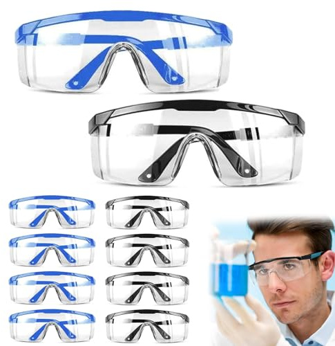 technodry Occhiali di Sicurezza 10 Pezzi Antiappannamento per Lavoro - Protezione Occhi con Montatura Ampia, Trasparenti e Resistenti a Graffi per Laboratori, Cantieri e Hobby