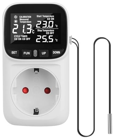 Regolatore di temperatura digitale - Presa 230 V - Con sonda - Termostato digitale - Presa - Controller di temperatura con modalità riscaldamento e raffreddamento - Per serra, frigorifero, terrario