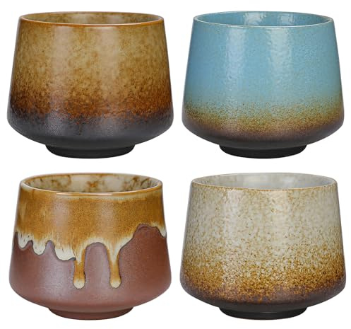 GOEDCH Set di 4 tazze da espresso: tazze da caffè in ceramica mini, tazze da espresso a parete spessa in gres smaltato, realizzate a mano, lavabili in lavastoviglie, tazze da mokta per il tè per la