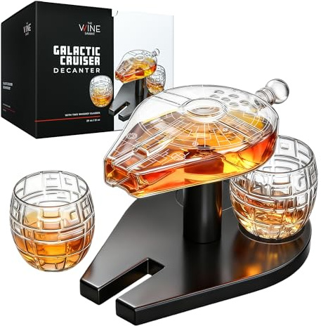 Galactic Cruiser Birthday Gifts for Men Dad, Galaxy Spaceship Whiskey Decanter Sets for Men, Spacecraft Limited Edition, 2 Cockpit Shape Glasses, Unique Guys Brother Gift Idea, Liquor Bar, Anniversary