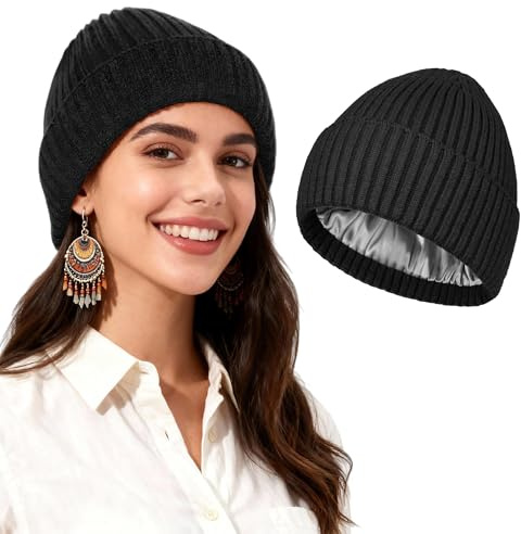 TSKNOMO Bonnet Chic doublé de Satin – Bonnet d’Hiver Chaud en Tricot pour Femme & Homme, Style Tendance Unisexe