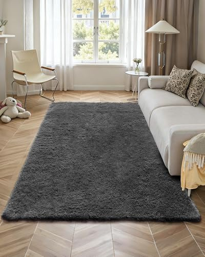 VEVOR Alfombra de Pelo Largo, Mullida, de Triple Capa, Forma Rectángulo, Ideal para Salón, Dormitorio y Jardín de Invierno, Suave, Antideslizante y sin Pelusa, Color Gris, 2438 x 1524 x 42 mm