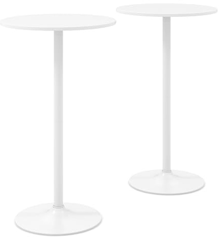 RELAX4LIFE Table Bar Ronde Haute Réglable (Blanc,2) | Mange-debout moderne avec base en métal, montage facile, pour bistrot, café et bar, diamètre 60 cm