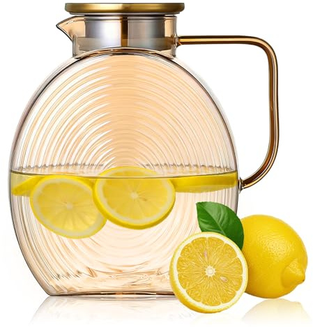 Caraffa in vetro borosilicato da 2,5 litri, resistente all'acqua bollente (da -20 °C a 150 °C) con coperchio e inserto per frutta, caraffa per acqua infusa, tè freddo, bevande fredde e calde