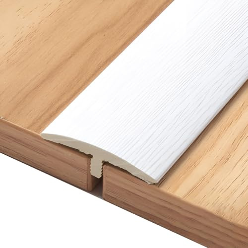90x4cm Självhäftande T-formad golvövergångslister, övergångsprofil PVC, vit träimitation, dörrtröskel, täcklist för fogar, för laminatgolv, kakel