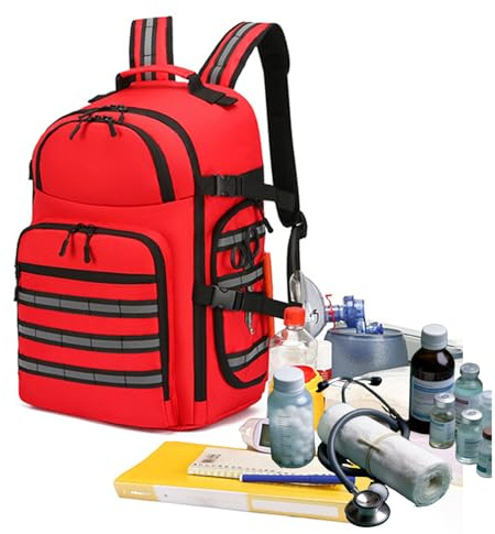 Zaino Per Traumi Di Emergenza,Borsa Di Primo Soccorso con Riflettente,Grande Capacità - Zaino Infermiere Domiciliare,Zaino Emergenza,Borsa Medicale Per Campeggio,Escursionismo,Trekking