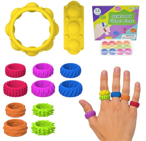 12 anneaux Fidget en silicone, jouets sensoriels pour les doigts
