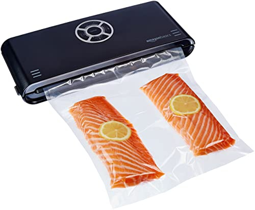 Amazon Basics Vacuum Sealer Machine for Sous Vide Cooking, 30cm Seam with 10 Bags for Preserving Meat, Fish, Fruits, and Vegetables, Black
