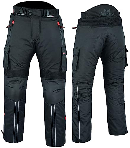 BULLDT Motorradhose Herren mit Protektoren Textil Cargohose Cargo Taschen Hose Kombigeeignet Herausnehmbar waschbar Innenfutter Schwarz - 4XL