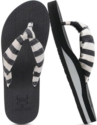KuaiLu Flip Flops for Women Arch Support Summer Beach Sandals Black Size 9