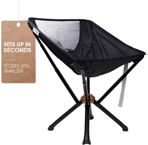 CLIQ Portable Chair Version ClassiQ 1.0 - Collapses to Size of Water Bottle - Lightweight Folding Chair for Camping - Outdoor Chair Supports 350 Lbs - Camp Chair Outdoor Adventures - Black