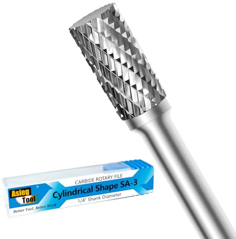 SA-3 Tungsten Carbide Burr Rotary File Cylindrical Shape Double Cut for Die Grinder Drill Bits 1/4'' Inch Diameter of Shank and 3/8'' Inch Diameter of Cutter 3/4'' Inch Cutter Length