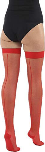 Classified Sexy Black Red Nude White Cuban Heel Stockings Back Seam Seamed Welt Retro M (Red With Red Seam)