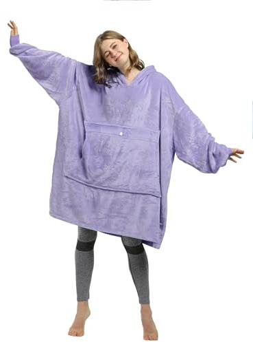 Catalonia Oversized Blanket Hoodie Sweatshirt, Lavender Wearable Fleece Pullover, Gift for Adults Men Women