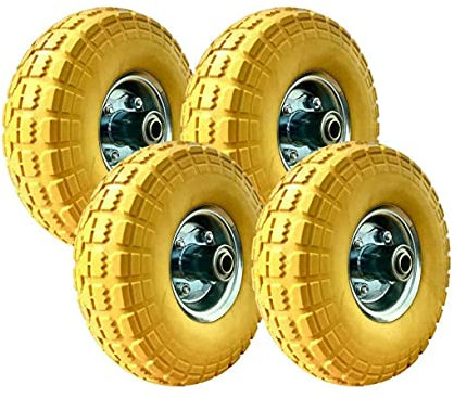 Bedding Home 250mm / 10 Inches Puncture Proof Wheelbarrow Wheel Replacement, Hand Sack Trolley Wheels Solid Rubber Wheel Tires 3.5” x 4” Galvanised Steel Rims (4)