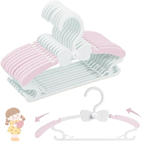 WJWSKI Grucce Bambini, 20pcs Grucce Impilabili + Gancio per Farfalla, Scalabile Appendini Infanzia e Neonati Abiti Anti-Scivolo, Stampelle Ragazzo+Ragazza, Rosa+Bianco