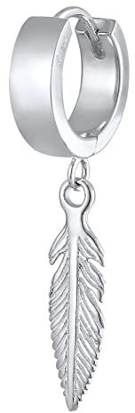 Kuzzoi Herren-Ohrring Creole Feder, Single Scharnier Creole (13mm) rund, Ohrring für Männer im Boho Style, 1 Stück Creolen Ohrhänger aus 925 Sterling Silber für Männer