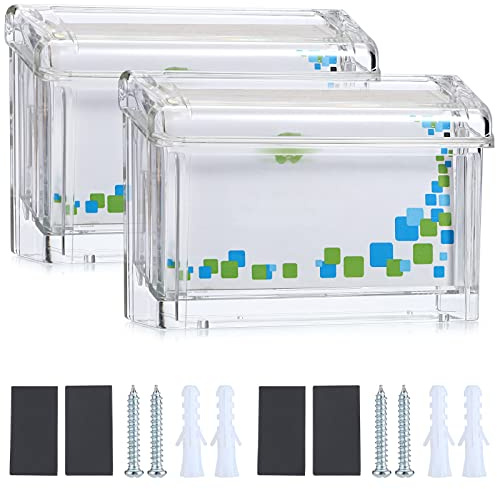 BTSKY 2PCS Outdoor Business Card Holder Clear Acrylic Name Card Display Box Wall Mount Marketing Holder Case with Cover Take One Cards Holders for Shop Marketing Needs Fits 3.5x2.2 Inch 50 Cards
