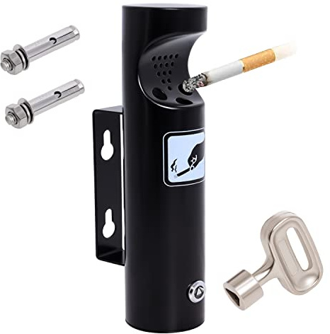 Wall Mounted Ashtray Outdoor Stainless Steel Cigarette Butt Receptacle – Commercial Smoking Disposal Bin for Restaurants, Hotels, Offices, Bars & Public Areas（Black,1pcs）